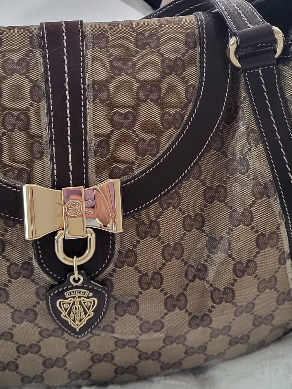 Gucci Brown Monogram Canvas Bow-Accent Shoulder Bag